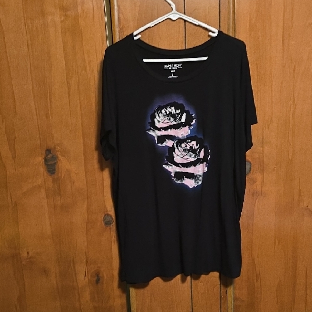 Torrid Black Tee with Pink Floral Graphic